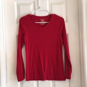 Red v neck long sleeve t shirt